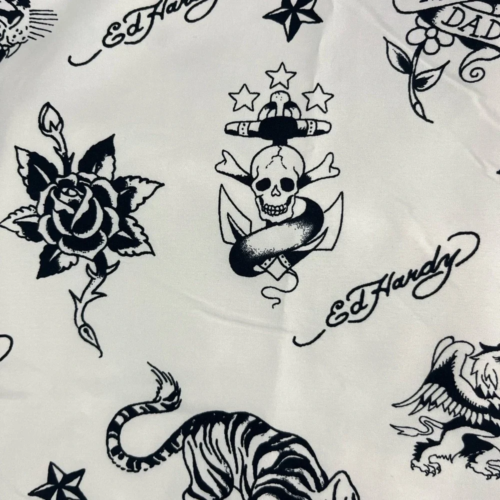 Ed Hardy Tattoo Design Microfiber Flat Sheet 80”x96” Full/Double Black White